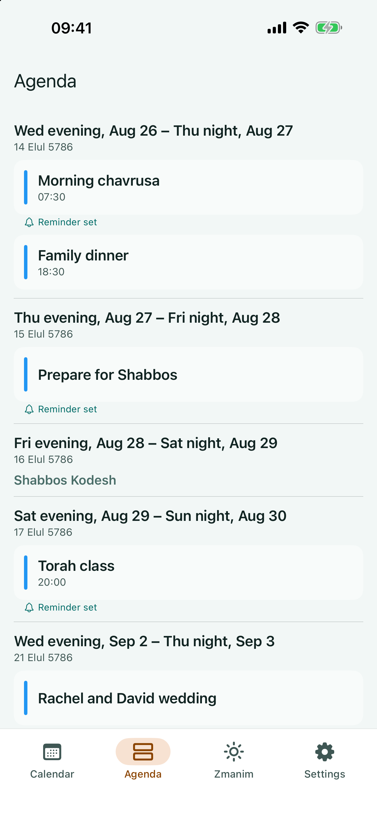 JewCal rolling agenda
